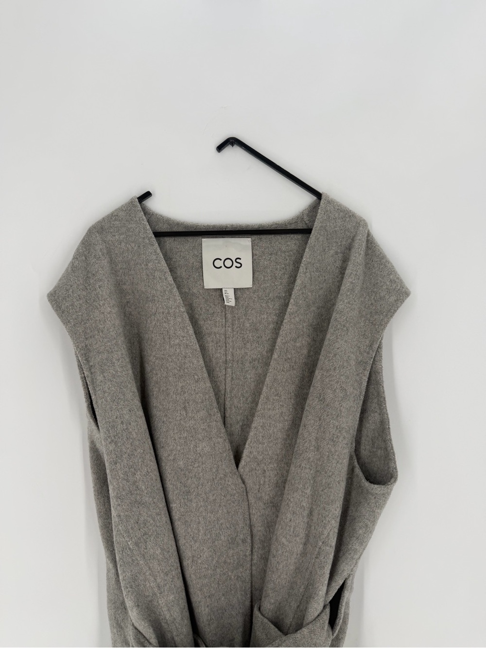 Cos Longline Double Faced Wool Blend Belted Tie Waistcoat In Dove Grey